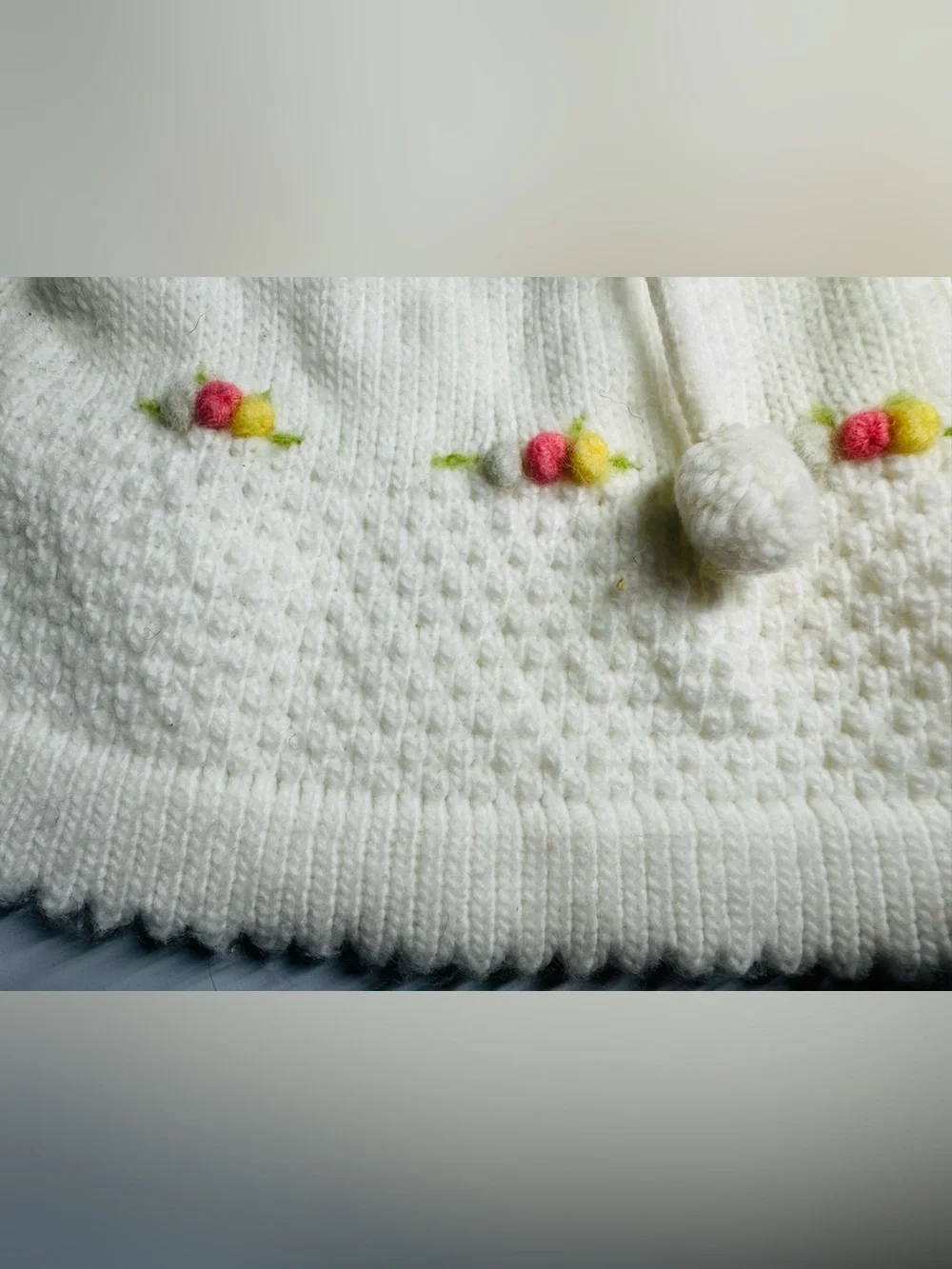 Vintage White Knit Sweater Dress Baby Girls With Flower Accents